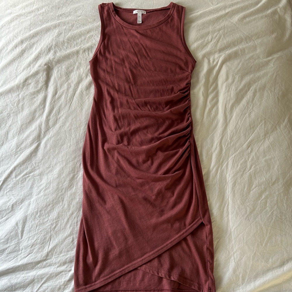 Leith Dusty Rose Casual T-Shirt Dress with Ruched Side, Size Small